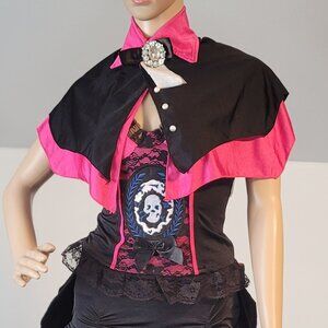 Ladies Sexy Black and Fuchsia 4 Piece Victorian Vampire Costume Size Small W1713